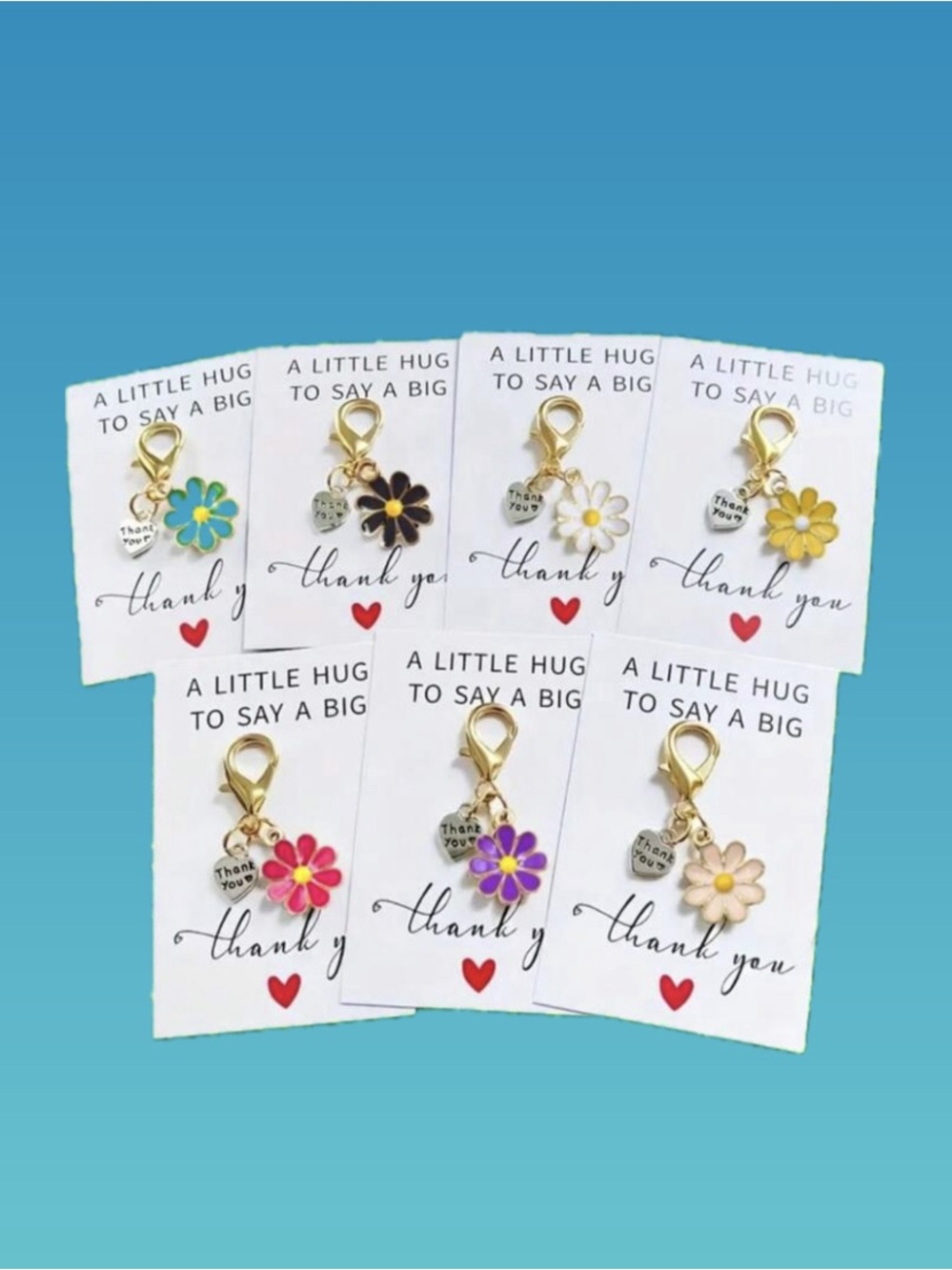 Set of 7: Assorted Metal Flower Shaped Charm Card Set. Total 14 Pieces.